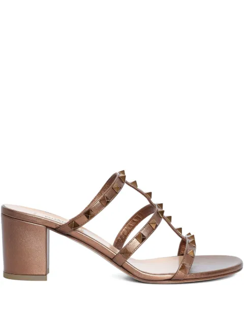 Valentino Garavani Rockstud metallic calfskin leather slide sandals 60 mm Brown WS0C47JXH