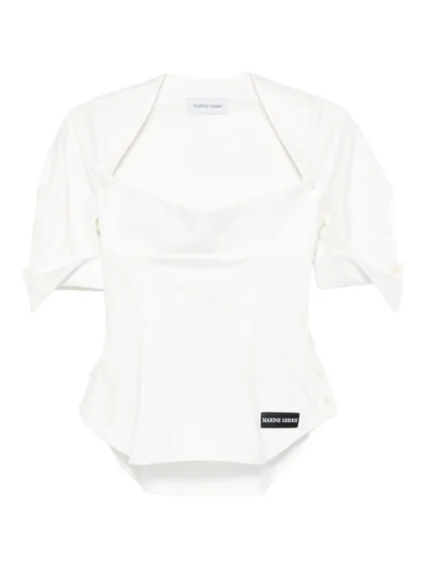 Marine Serre square-neck button-detail blouse White WTO443ADWOV0074