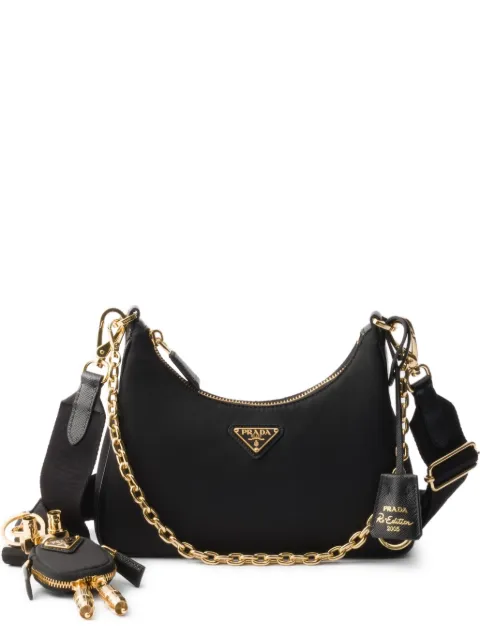 Prada Re-edition 2005 Re-nylon and Saffiano leather bag with charm Black 1BH204VWRKR064