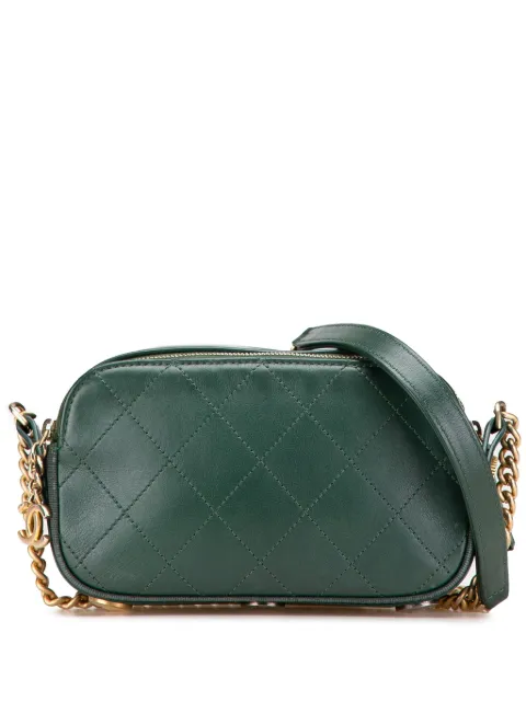 CHANEL Pre-Owned 2018-2019 Stitched Calfskin and Grosgrain Button Up Double Zip Camera Bag crossbody bag Green 4CQJIPOHVVJ727SO
