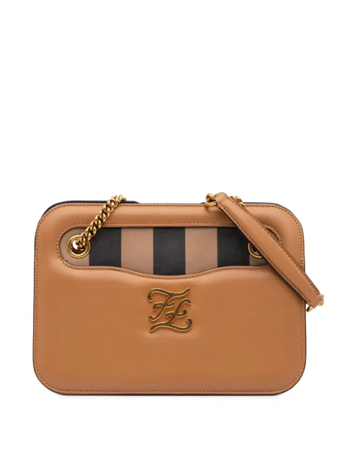 Fendi Pre-Owned 2010-2024 Calfskin Vitello King Nubuck Pequin Karligraphy Pocket shoulder bag Brown U5TAUOUUOSBS0ZZ2