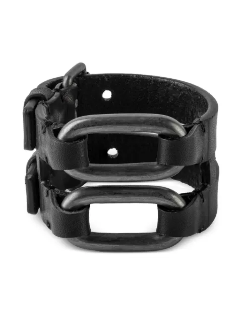 Parts of Four sterling silver leather link gauntlet Black 6292KABLK