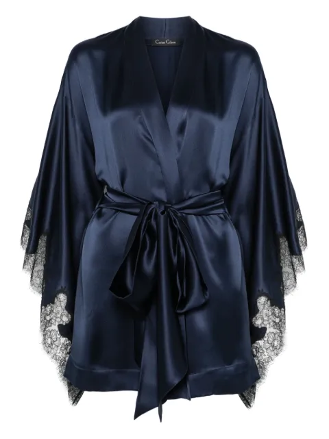 Carine Gilson satin silk robe Blue CG0908DSW25MBLBLK
