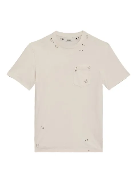 MARANT Yezra ring-embellished distressed cotton T-shirt Neutrals TS0293HAC4N01H