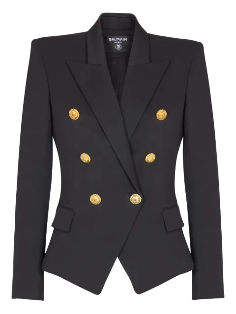 Balmain Grain-de-Poudre double-breasted fitted jacket Black FF1SI503WC09