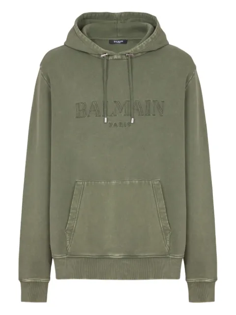 Balmain logo-print hoodie Green FH1JT047BC72