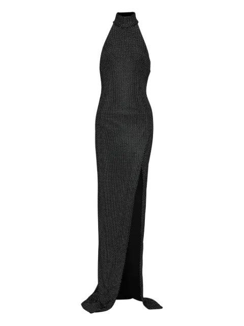 Balmain rhinestone-embellished velvet dress Black FF1RP149JK66