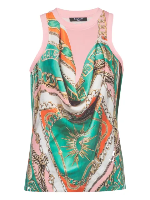 Balmain Foulard-print vest Green FF1EB048GF05