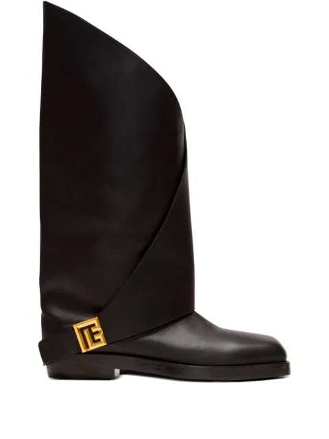 Balmain Twist flat knee-high boots Black FN1TA148LVIT0PA