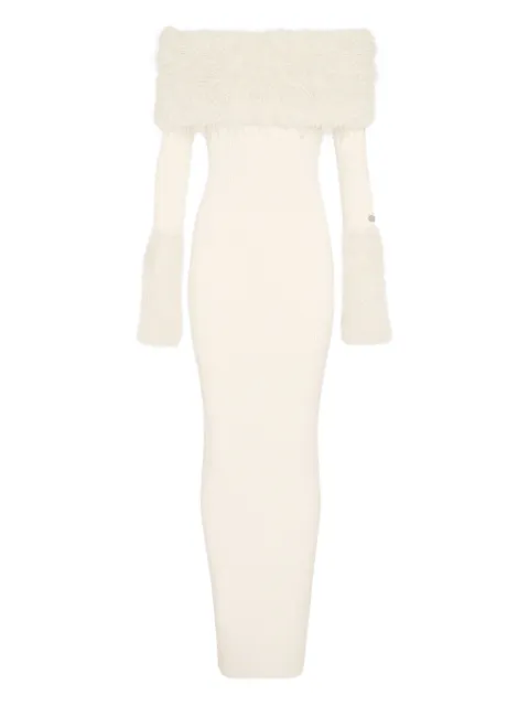 Jean Paul Gaultier ribbed faux-fur trimmed dress Neutrals 2503WDR037K005