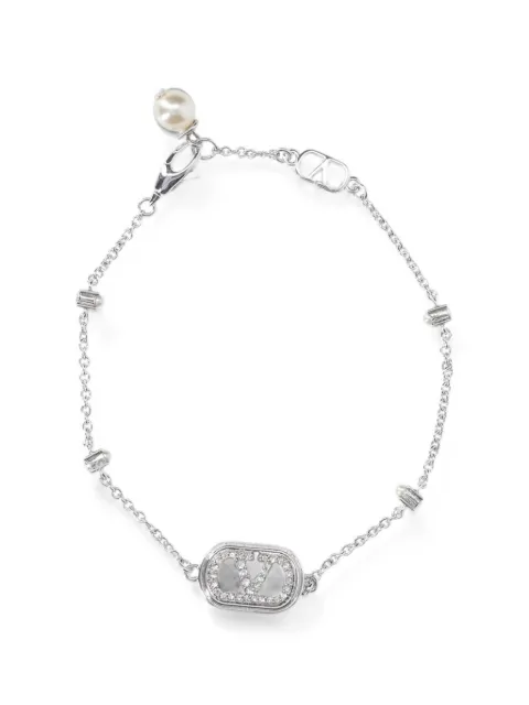 Valentino Garavani Vlogo Signature bracelet in metal pearls and swarovski crystals Grey WJ0AG0WKD