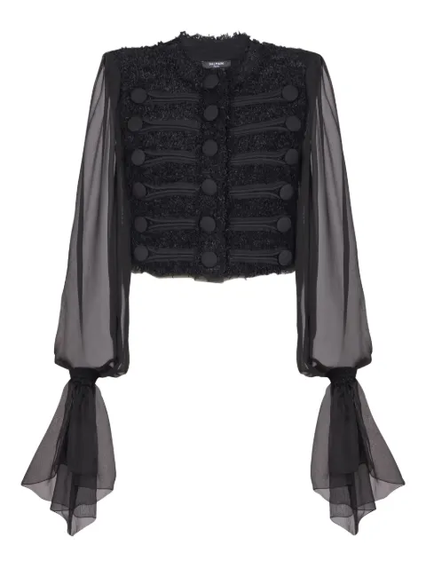 Balmain chiffon-sleeve tweed jacket Black FF1HR140MH42