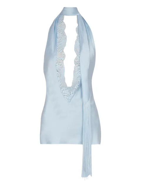 Balmain backless halterneck silk top Blue FF1AG700MH40