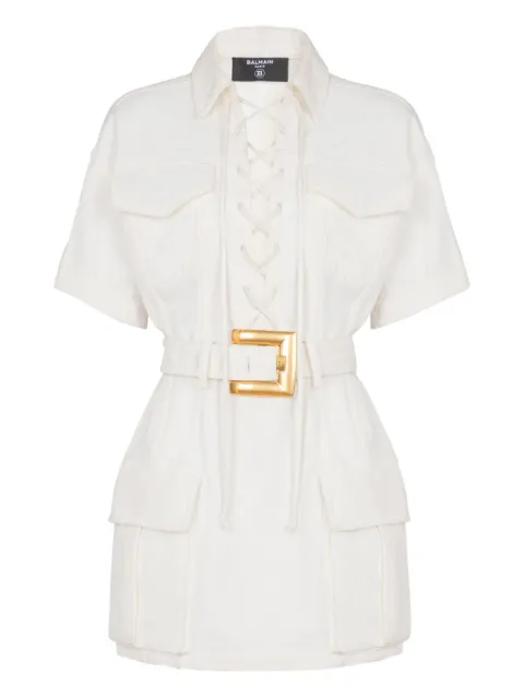 Balmain mini lace-up canvas dress White FF1R7415DF78