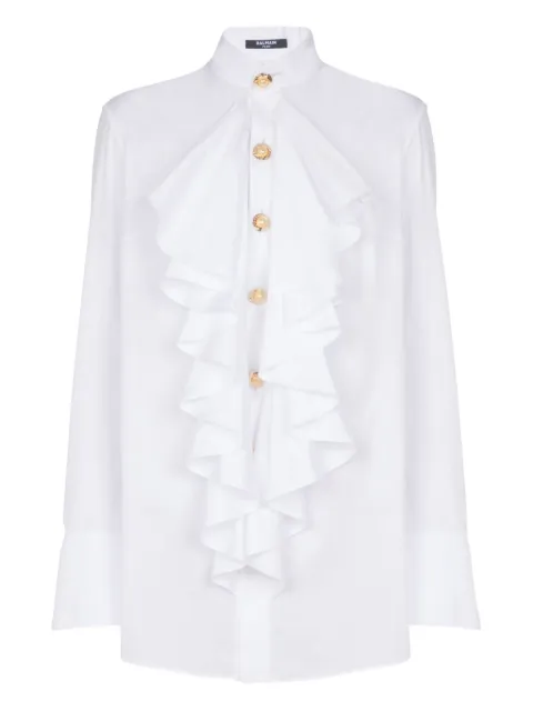 Balmain ruffled poplin shirt White FF1HR150CG22