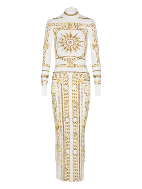 Balmain graphic-print bodycon dress White FF1RR956JK73