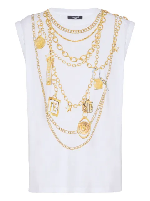 Balmain Collier-print vest White FF1ED004GE99