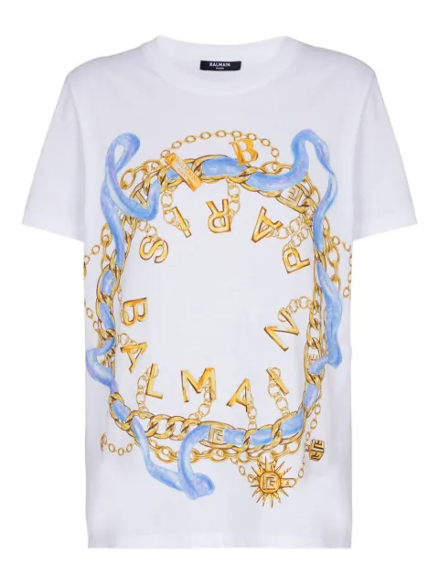 Balmain chain-print cotton T-shirt White FF1EF000GF09