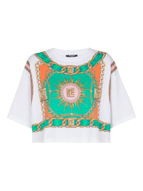 Balmain Foulard-print cropped T-shirt White FF1EE020GF01