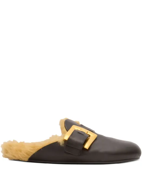 Balmain flat leather and faux fur mules Black FN1UR139LVIT