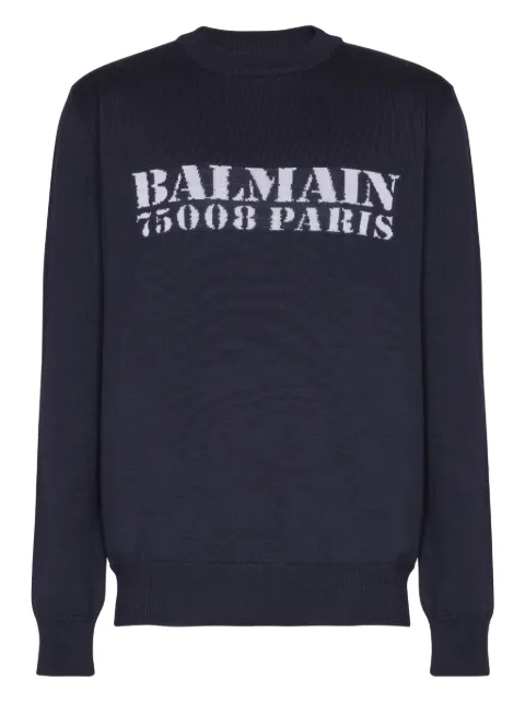 Balmain logo intarsia-knit jumper Blue FH1KD000KI84