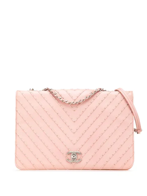 CHANEL Pre-Owned 2018 Chevron Calfskin Studded Full Flap crossbody bag Pink J5ITM0IDCYV5OF9Y