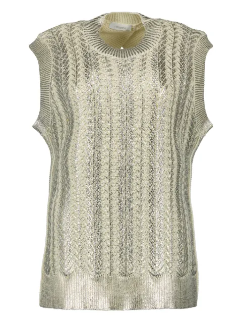 Rabanne textured-knit sleeveless top Neutrals 25EMPU037ML0315