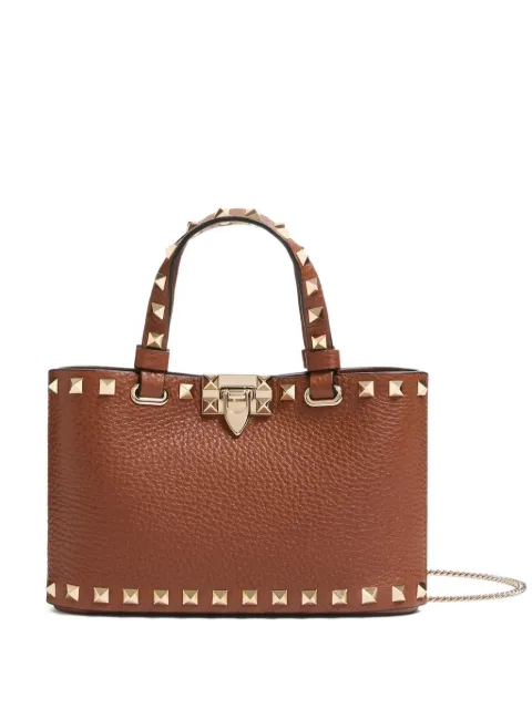 Valentino Garavani Rockstud mini shopping bag in grainy calfskin Brown WP0AT0VSH