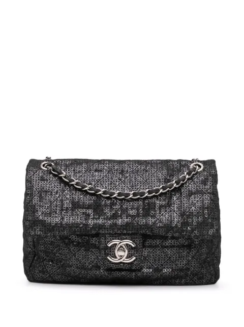 CHANEL Pre-Owned 2008-2009 Maxi Hidden Sequins Mesh Flap shoulder bag Black 40XDOMOA811X2NJF