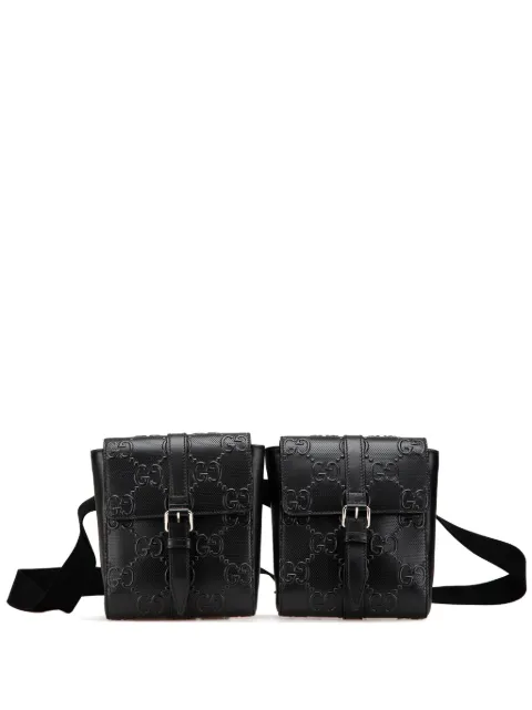 Gucci Pre-Owned 2016-present GG Embossed Perforated Double belt bag Black LOB9MEKAELY2PIEM