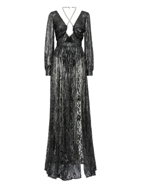 Philipp Plein crystal lace long dress Black AADCWRG3060PTE003N
