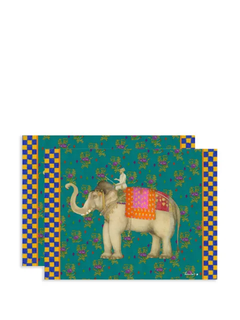 Lisa Corti Elephant Rany Masonite placemats (set of two) Green 0MAT30X40MCEL752