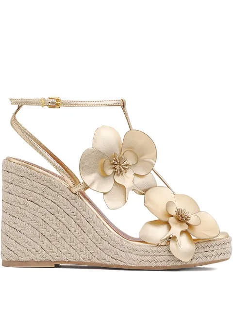 ZIMMERMANN 110mm Orchid flower-embellished wedge sandals Gold 3447FS25A2