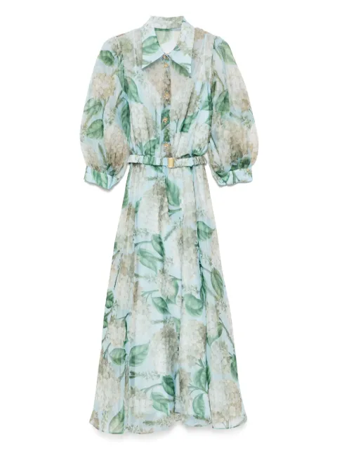 NISSA printed organza midi dress Blue RC15795PRINT