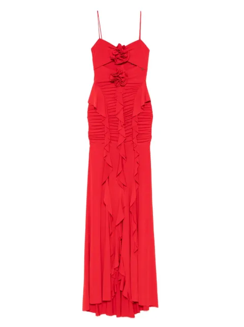 NISSA floral-appliqué ruffled maxi dress Red RS15656RED