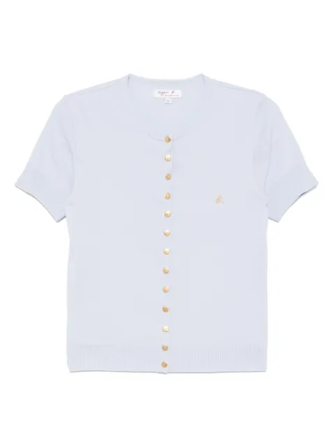 agnès b. swing short-sleeved cotton snap cardigan Blue EBT2J155