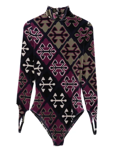 Burc Akyol geometric-print velvet bodysuit Blue BA4FBD01I