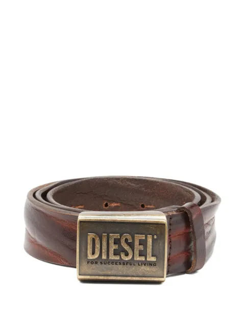 Diesel leather belt 4 cm with logo plaque Brown X10434PS201