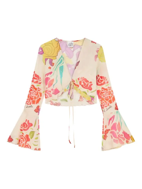 Donde Esteban Flores cropped blouse Neutrals D4TOP113