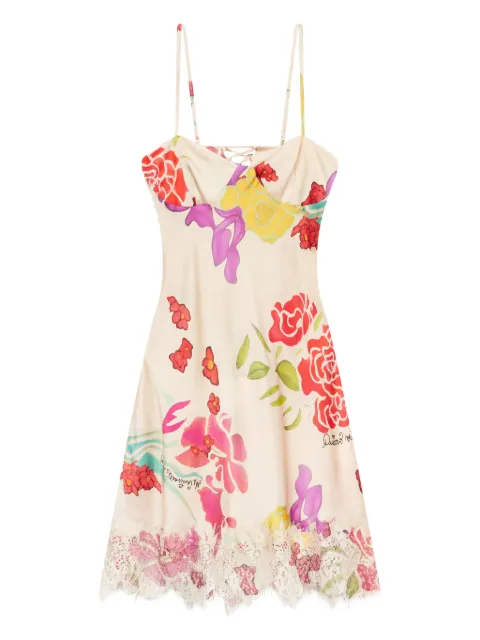 Donde Esteban Flores satin mini dress Neutrals D4DRE118