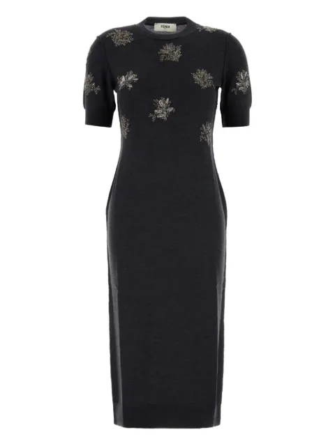 FENDI floral-embroidered midi dress Black FZDD33ATPR
