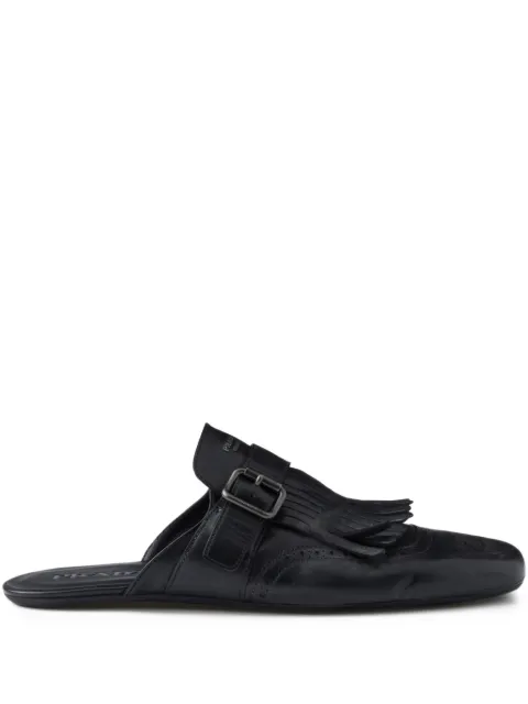 Prada shuffle antiqued leather mules with buckled strap and fringe Black 2S2993FG0027V6