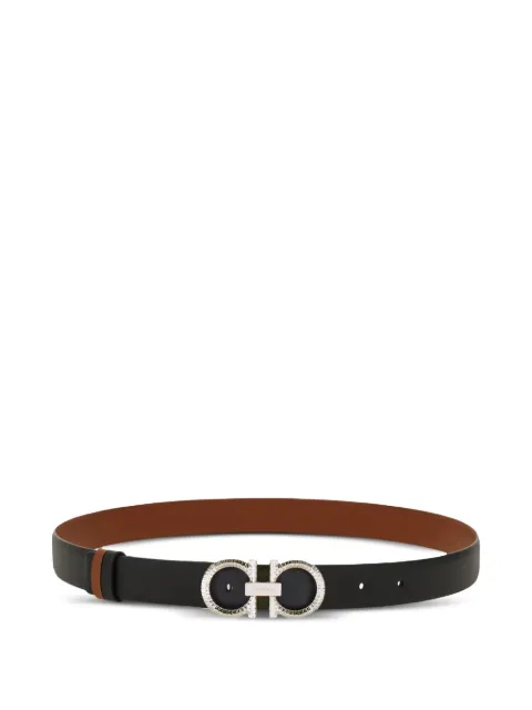 Ferragamo reversible and adjustable belt with hammered Gancini Black 786302