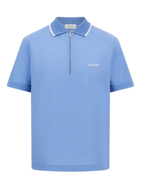 Ferragamo cotton polo shirt with zip closure Blue 786218
