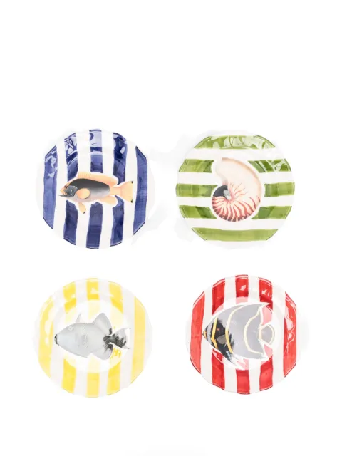 Les-Ottomans Sea Stripes plates (set of four) White SES01SES02SES03SES