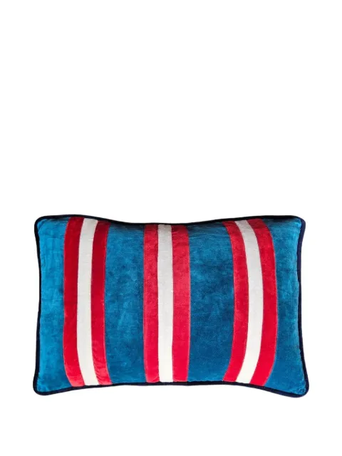 Les-Ottomans striped velvet cushion (60cm x 40cm) Blue VST01