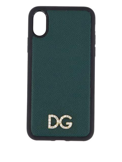 Dolce & Gabbana crystal-embellished leather X-XS iPhone cover Green BI2408AU770