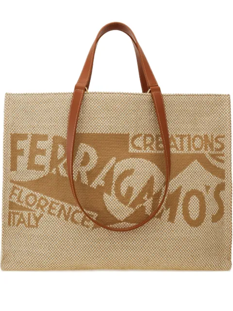 Ferragamo large logo-embroidered tote bag Neutrals 783341