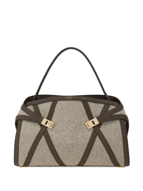 Ferragamo Hug Soft shoulder bag with leather trims (L) White 785998