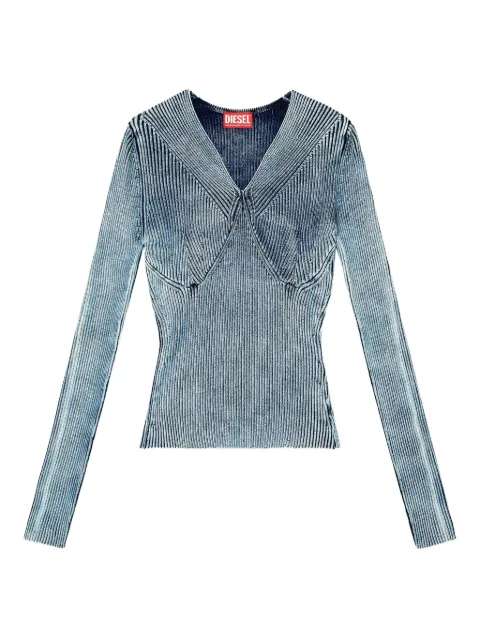 Diesel M-Milmo ribbed V-neck top Blue A194740NKCL